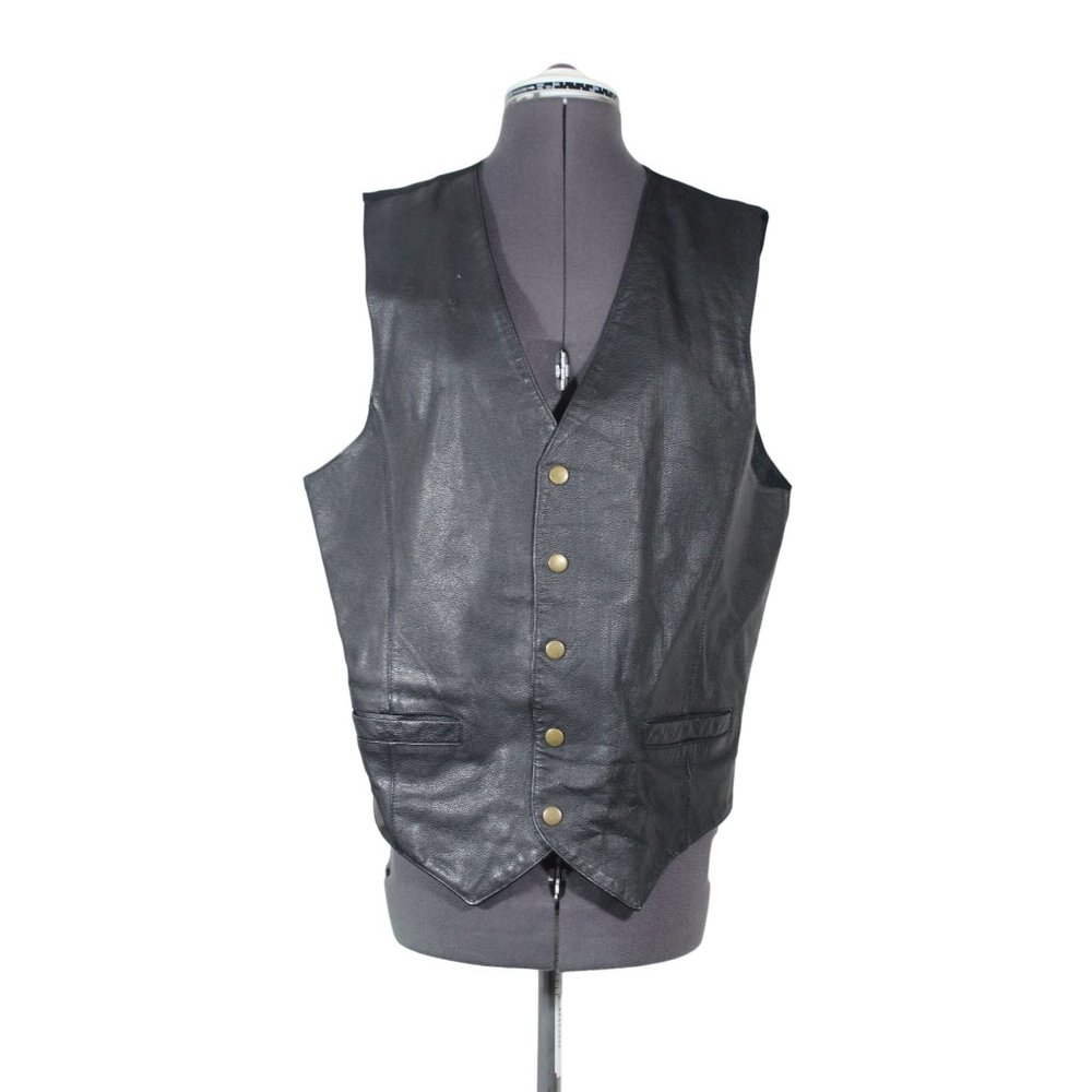 Wilsons men's black leather snap button front‎ Western vest L